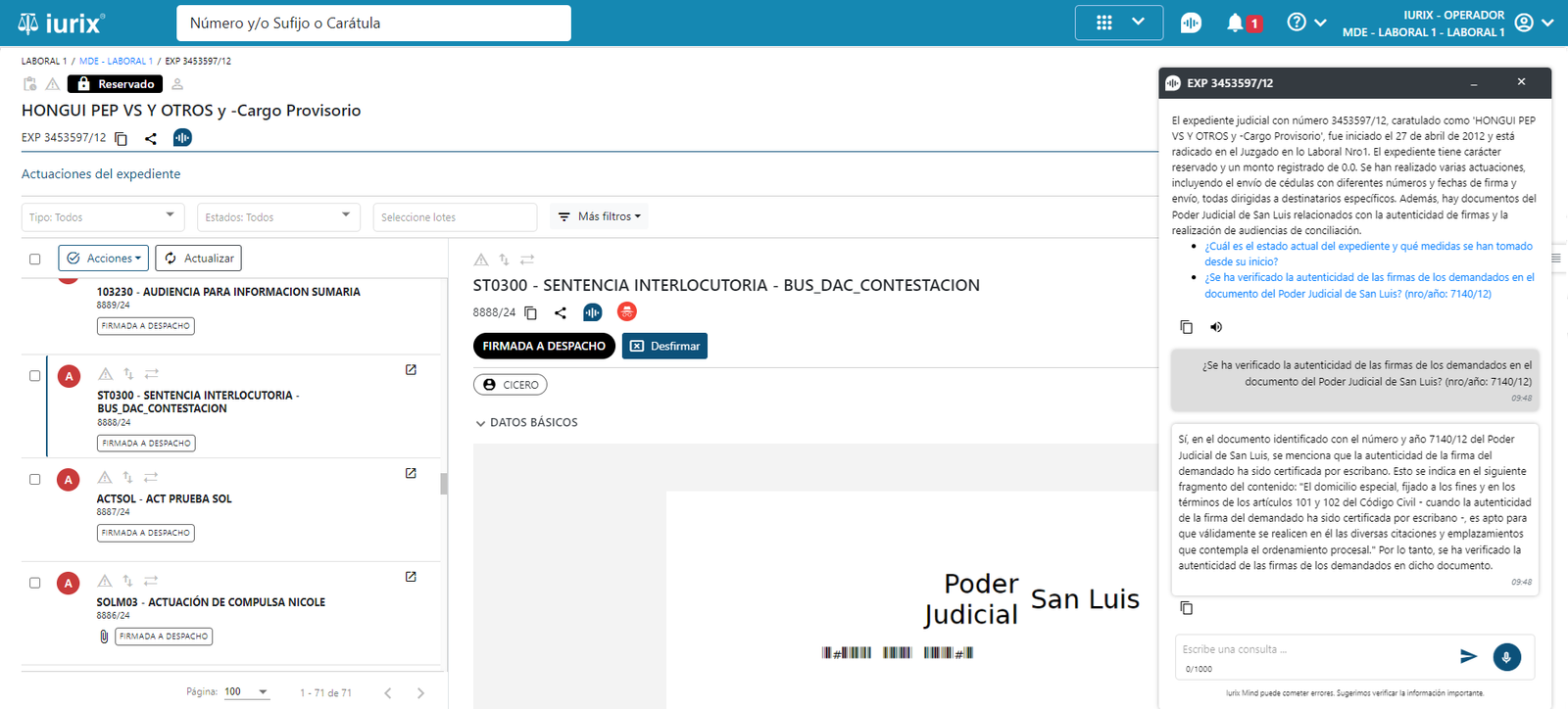 El Poder Judicial de San Luis aprueba la implementación del Programa de Inteligencia Artificial Generativa con IURIX Mind de Unitech